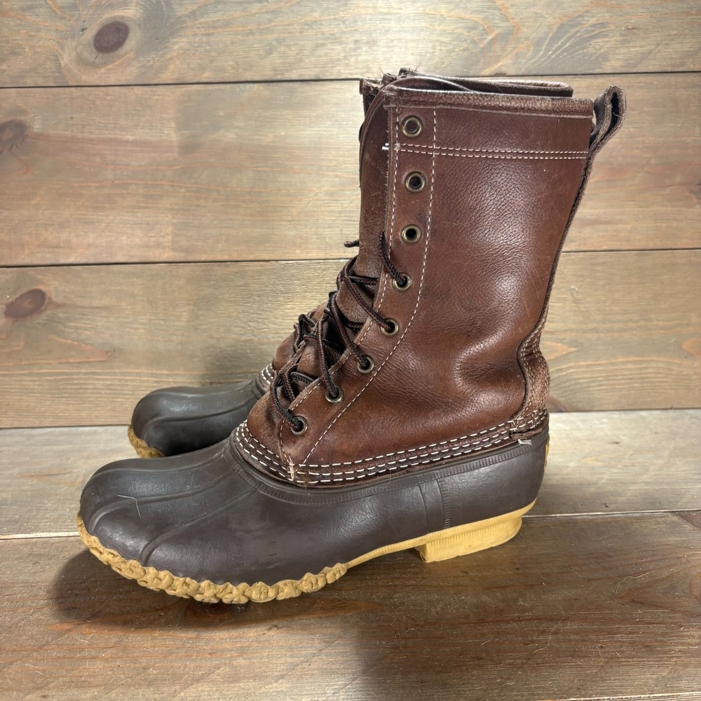 LL Bean duck boots womens size 8 shoes Brown Leather Waterproof shearling rain